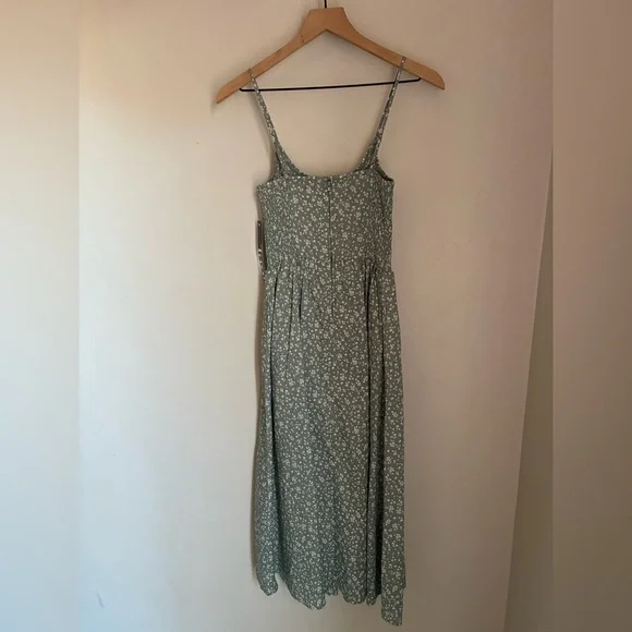 Cottage Prairie Sage Green Basque Bodice Spaghetti Strap Dress Size Small - Picture 9 of 10
